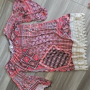 Adara Beautiful Aztec Print Lace Tunic Size small